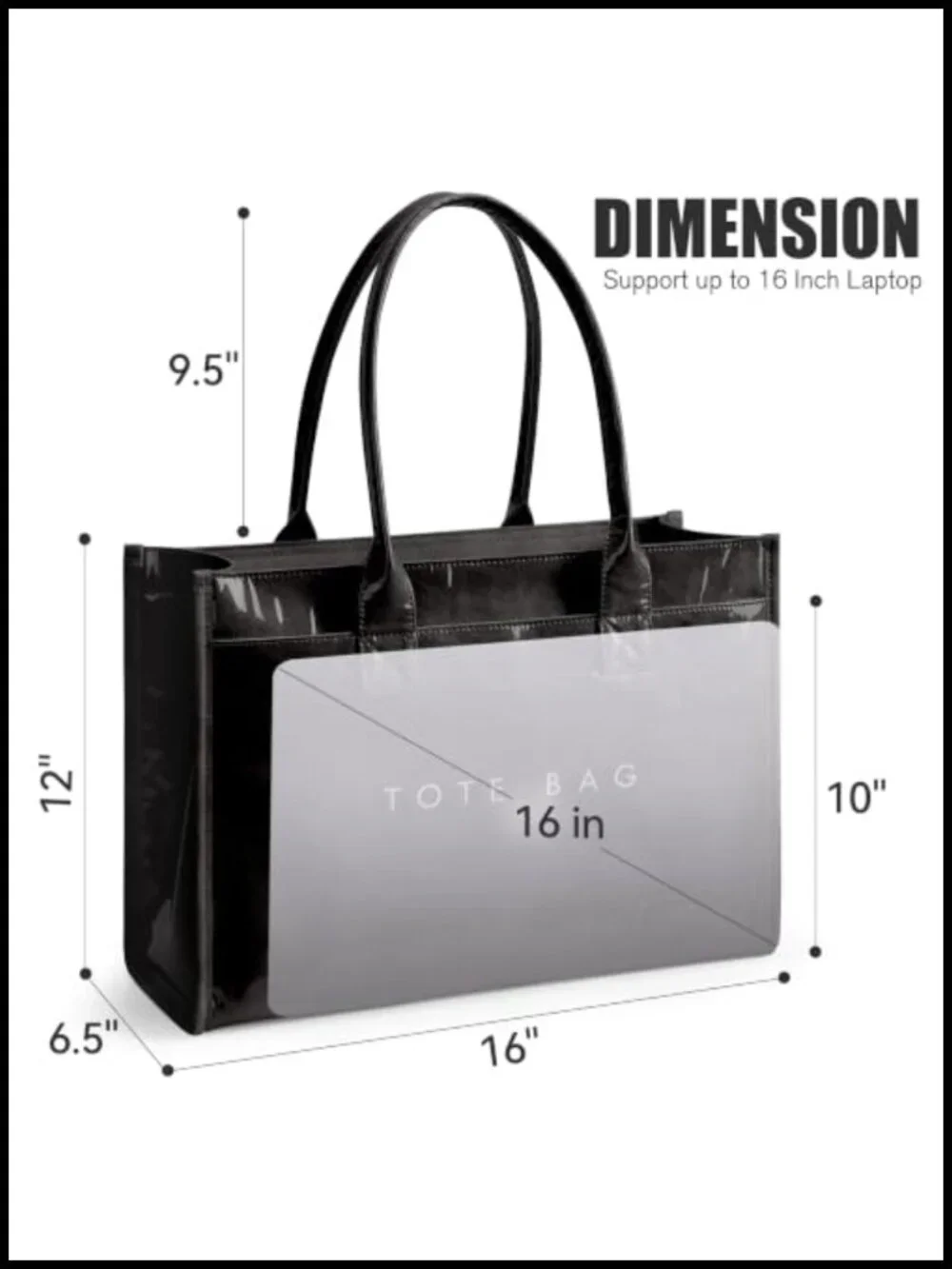 PVC Tote Bag Women's Large Capacity Laptop Shoulder Handbag Waterproof Work